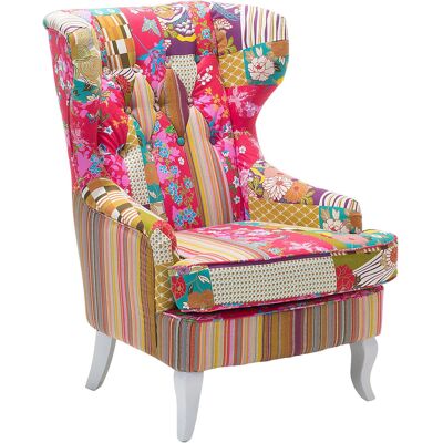 Beliani Fauteuil Style Bergère En Tissu Patchwork Multicolore Pieds Blancs Pop Art Molde - Publicité Beliani Fauteuil Style Bergère En Tissu Patchwork Multicolore Pieds Blancs Pop Art Molde - Publicité