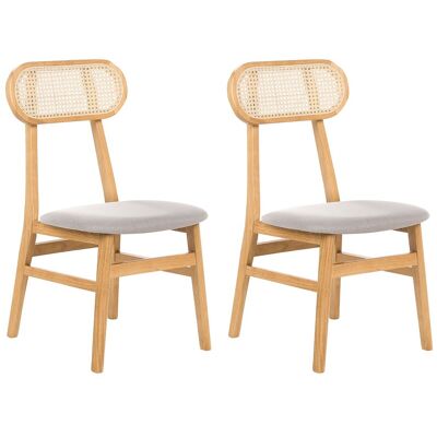 Beliani Lot De 2 Chaises De Salle À Manger Dossier En Rotin Tressé Assise En Tissu Gris - Publicité Beliani Lot De 2 Chaises De Salle À Manger Dossier En Rotin Tressé Assise En Tissu Gris - Publicité