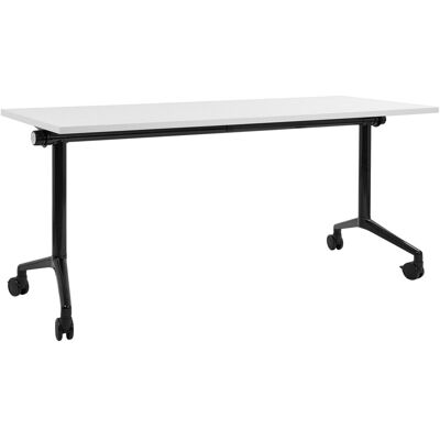 Beliani Bureau Pliable 160x60cm Rectangulaire À Roulettes Mobile Métallique Blanc Etnoir - Publicité Beliani Bureau Pliable 160x60cm Rectangulaire À Roulettes Mobile Métallique Blanc Etnoir - Publicité