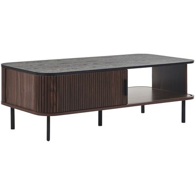 Beliani Table Basse Moderne À Portes Coulissantes 4 Compartiments Bois Foncé Jose - Publicité Beliani Table Basse Moderne À Portes Coulissantes 4 Compartiments Bois Foncé Jose - Publicité