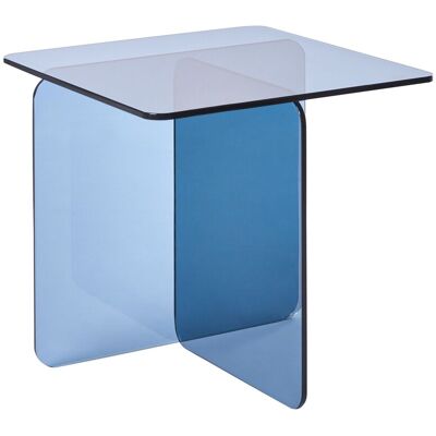 Beliani Table D'Appoint Minimaliste En Verre Trempé 46 X 50 Cm Abstrait Bleu Amisk - Publicité Beliani Table D'Appoint Minimaliste En Verre Trempé 46 X 50 Cm Abstrait Bleu Amisk - Publicité