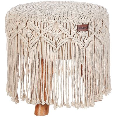 Pouf en coton beige Beliani - Accessoire bohème fait main - Publicité Pouf en coton beige Beliani - Accessoire bohème fait main - Publicité