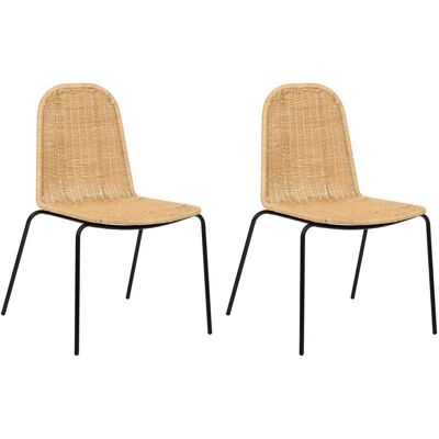 Beliani Lot De 2 Chaises Bohème Dossier Et Assise En Rotin Sans Accoudoirs Pieds En Fer - Publicité Beliani Lot De 2 Chaises Bohème Dossier Et Assise En Rotin Sans Accoudoirs Pieds En Fer - Publicité