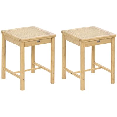Beliani Lot De 2 Tabourets Bohème En Bois De Bambou Assise En Rotin Pe Tissé Cuisine Sal - Publicité Beliani Lot De 2 Tabourets Bohème En Bois De Bambou Assise En Rotin Pe Tissé Cuisine Sal - Publicité