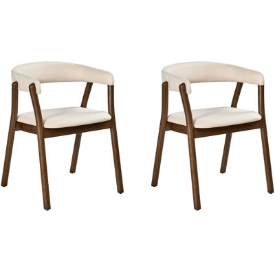 Beliani Lot De 2 Chaises De Salle À Manger Assise Tapissée Bois Foncé Et Blanc Cassé - Publicité Beliani Lot De 2 Chaises De Salle À Manger Assise Tapissée Bois Foncé Et Blanc Cassé - Publicité