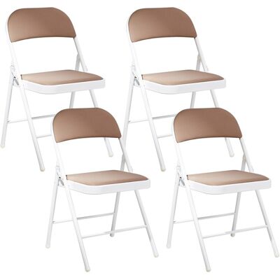 Beliani Lot De 4 Chaises En Métal Pliantes Cadre Blanc Et Dossier Beige Sparks - Publicité Beliani Lot De 4 Chaises En Métal Pliantes Cadre Blanc Et Dossier Beige Sparks - Publicité
