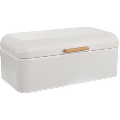 Orion Boîte à pain en métal blanc avec poignée en bambou - Garde le pain frais - Publicité Orion Boîte à pain en métal blanc avec poignée en bambou - Garde le pain frais - Publicité