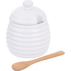 Sans Marque Pot À Miel Avec Cuillère, Porcelaine, Whiteline, 340 Ml - Publicité Sans Marque Pot À Miel Avec Cuillère, Porcelaine, Whiteline, 340 Ml - Publicité