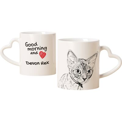Devon Rex Tasse Avec Chat Bonjour Cœur. Art-Chien - Publicité Devon Rex Tasse Avec Chat Bonjour Cœur. Art-Chien - Publicité