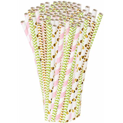 100 pailles En Papier À 4 couleurs Et Motifs - Pearl - Publicité 100 pailles En Papier À 4 couleurs Et Motifs - Pearl - Publicité
