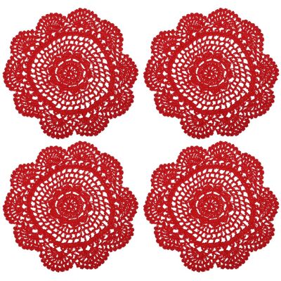 Uxcell Tissu Sous-Verres, 4pcs 8\" Coton Crochet Broderie Napperons Floral Motif (Rouge) - Publicité Uxcell Tissu Sous-Verres, 4pcs 8\" Coton Crochet Broderie Napperons Floral Motif (Rouge) - Publicité