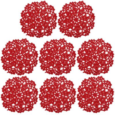 Uxcell Tissu Sous-Verres, 8pcs 4\" - Coton Tissé Crochet Broderie Tasse Tapis (Rouge) - Publicité Uxcell Tissu Sous-Verres, 8pcs 4\" - Coton Tissé Crochet Broderie Tasse Tapis (Rouge) - Publicité