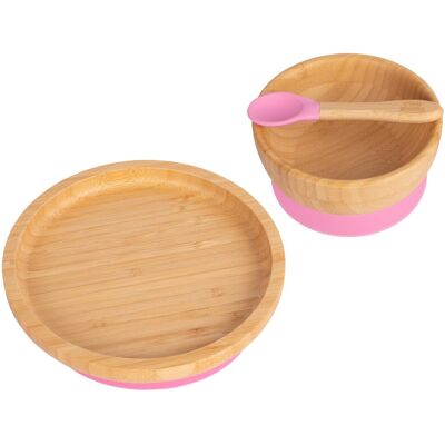 3pc Tiny Dining Rose Rond Bambou Bébé Ensemble D'Alimentation Enfants Assiette - Publicité 3pc Tiny Dining Rose Rond Bambou Bébé Ensemble D'Alimentation Enfants Assiette - Publicité