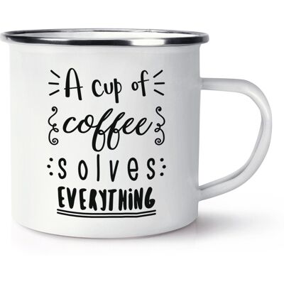 Gift Base Une Tasse De Café Résout Tout Mug En Émail Rétro - Blague Drôle - Publicité Gift Base Une Tasse De Café Résout Tout Mug En Émail Rétro - Blague Drôle - Publicité