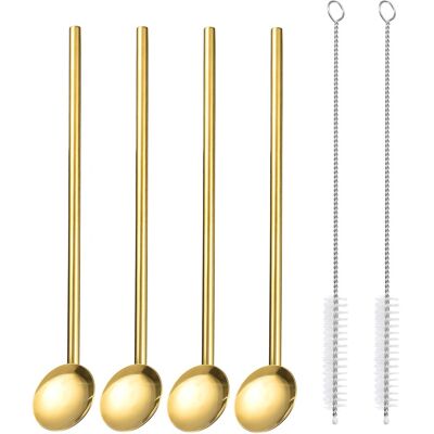 Uxcell Inox Acier Cuillères, 4pcs 7.7\" Réutilisable Métal Boire Paille Cuillère Or - Publicité Uxcell Inox Acier Cuillères, 4pcs 7.7\" Réutilisable Métal Boire Paille Cuillère Or - Publicité