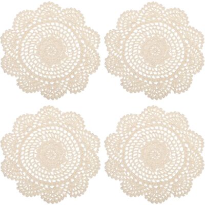 Uxcell Tissu Sous-Verres, 4pcs 8\" - Coton Tissé Crochet Broderie Tasse Tapis (Beige) - Publicité Uxcell Tissu Sous-Verres, 4pcs 8\" - Coton Tissé Crochet Broderie Tasse Tapis (Beige) - Publicité