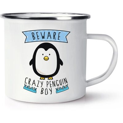 Gift Base Attention Fou Pingouin Garçon Rétro Émail Tasse - Drôle Animal - Publicité Gift Base Attention Fou Pingouin Garçon Rétro Émail Tasse - Drôle Animal - Publicité