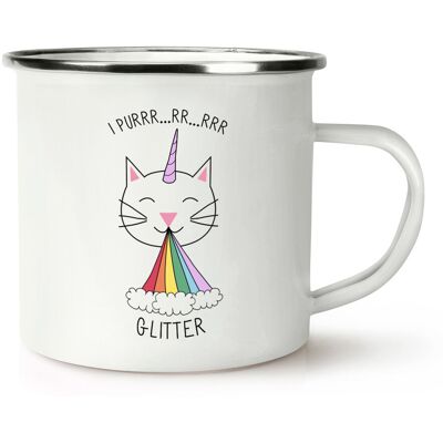 Gift Base Caticorn I Purr Paillette Rétro Émail Tasse - Chat Licorne Drôle - Publicité Gift Base Caticorn I Purr Paillette Rétro Émail Tasse - Chat Licorne Drôle - Publicité