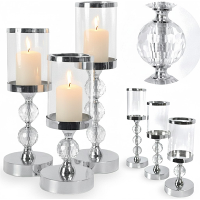 Sans Marque Chandeliers Verre Argenté, Lot De 3 Pour Table De Noël - Publicité Sans Marque Chandeliers Verre Argenté, Lot De 3 Pour Table De Noël - Publicité