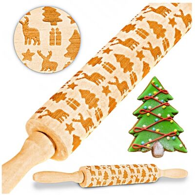 Sans Marque Rouleau À Pâtisserie Gravé 35,5cm Thème Noël - Publicité Sans Marque Rouleau À Pâtisserie Gravé 35,5cm Thème Noël - Publicité