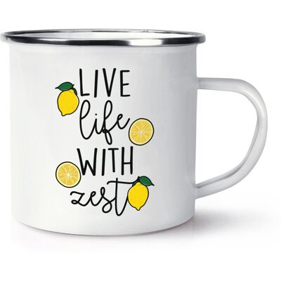 Gift Base Live Life Avec Zest Citron Émail Tasse Drôle Blague Été Inspirant Citation - Publicité Gift Base Live Life Avec Zest Citron Émail Tasse Drôle Blague Été Inspirant Citation - Publicité