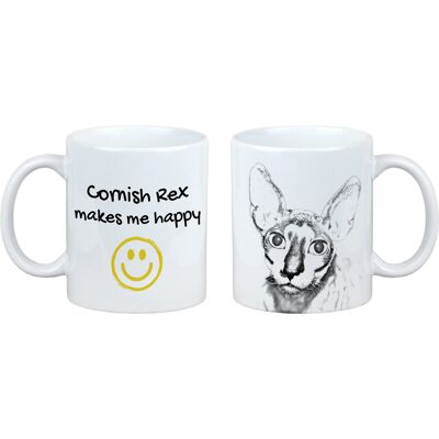 Tasse Cornisch Rex Avec Chat Me Rend Heureux. Art-Dog - Publicité Tasse Cornisch Rex Avec Chat Me Rend Heureux. Art-Dog - Publicité