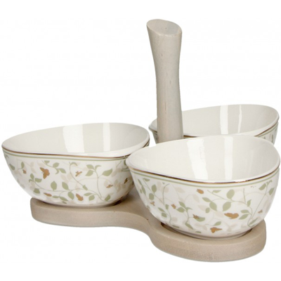 Brandani - Plateau Pour Les Antipasti Ailes Doré Set 3 Pièces Porcelaine - Publicité Brandani - Plateau Pour Les Antipasti Ailes Doré Set 3 Pièces Porcelaine - Publicité