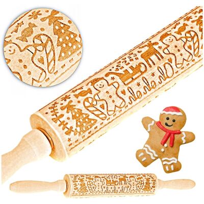 Sans Marque Rouleau À Pâtisserie En Bois Gravé Motifs Noël - Publicité Sans Marque Rouleau À Pâtisserie En Bois Gravé Motifs Noël - Publicité