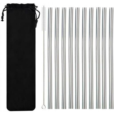 ART Lot De 10 Pailles Métalliques Réutilisables 20 Cm En Acier Inoxydable + Brosse - Publicité ART Lot De 10 Pailles Métalliques Réutilisables 20 Cm En Acier Inoxydable + Brosse - Publicité