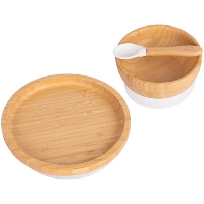 3pc Tiny Dining Blanc Rond Bambou Bébé Ensemble D'Alimentation Enfants Assiette - Publicité 3pc Tiny Dining Blanc Rond Bambou Bébé Ensemble D'Alimentation Enfants Assiette - Publicité