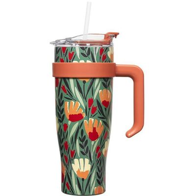 Sans Marque Mug Isotherme Avec Anse Et Paille Fleur 1,2 L Vert - Publicité Sans Marque Mug Isotherme Avec Anse Et Paille Fleur 1,2 L Vert - Publicité