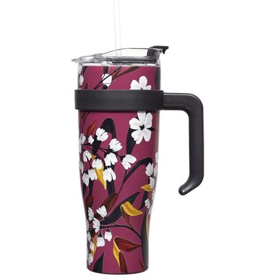 Sans Marque Mug Isotherme Avec Anse Et Paille Fleur 1,2 L Rose - Publicité Sans Marque Mug Isotherme Avec Anse Et Paille Fleur 1,2 L Rose - Publicité