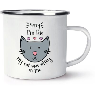 Gift Base Sorry I'M Late My Cat Anciennement Assis Sur Me Rétro Émail Tasse - Drôle Folle - Publicité Gift Base Sorry I'M Late My Cat Anciennement Assis Sur Me Rétro Émail Tasse - Drôle Folle - Publicité