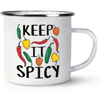 Tasse En Émail Gift Base Blanc « Keep It Spicy » Blague Épicée Café 1 - Publicité Tasse En Émail Gift Base Blanc « Keep It Spicy » Blague Épicée Café 1 - Publicité