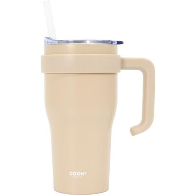 Sans Marque Mug Isotherme Miami 600 Ml Avec Anse Et Paille, Beige - Publicité Sans Marque Mug Isotherme Miami 600 Ml Avec Anse Et Paille, Beige - Publicité