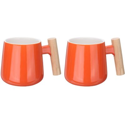 Uxcell 2pcs Tasse À Café En Céramique 12.85 Oz Avec Poignée Bois Pour Latte, Orange - Publicité Uxcell 2pcs Tasse À Café En Céramique 12.85 Oz Avec Poignée Bois Pour Latte, Orange - Publicité