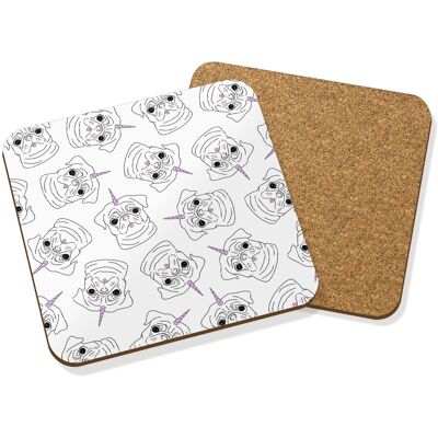 Gift Base Sous-Verres En Carton Dur À Motif De Pugicorn X4 - Animal Chien Licorne - Publicité Gift Base Sous-Verres En Carton Dur À Motif De Pugicorn X4 - Animal Chien Licorne - Publicité