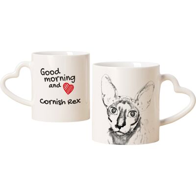 Tasse Cornisch Rex Avec Chat Bonjour Cœur. Art-Chien - Publicité Tasse Cornisch Rex Avec Chat Bonjour Cœur. Art-Chien - Publicité