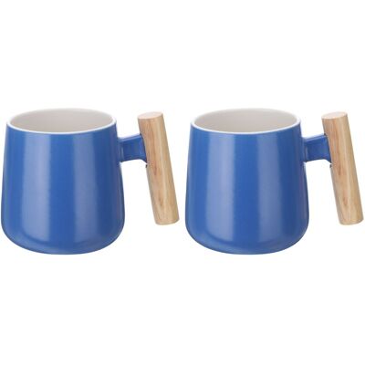Uxcell 2pcs Tasse Café Céramique 12.85 Oz Poignée Bois Pour Latte Bleu - Publicité Uxcell 2pcs Tasse Café Céramique 12.85 Oz Poignée Bois Pour Latte Bleu - Publicité
