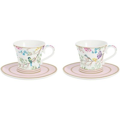 Easy Life Birds Melody Set 2 Tasses Café Espresso 80ml Avec Soucoupe Porcelaine - Publicité Easy Life Birds Melody Set 2 Tasses Café Espresso 80ml Avec Soucoupe Porcelaine - Publicité