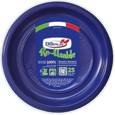 Assiettes Plates Réutilisables Bleues 22 Cm 25 Pz En Plastique Dopla - Publicité Assiettes Plates Réutilisables Bleues 22 Cm 25 Pz En Plastique Dopla - Publicité
