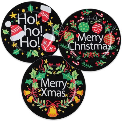 Sans Marque Lot De 3 Assiettes Décoratives De Noël En Plastique Noir, 3 Motifs, 33 Cm - Publicité Sans Marque Lot De 3 Assiettes Décoratives De Noël En Plastique Noir, 3 Motifs, 33 Cm - Publicité