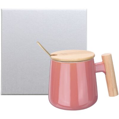 Uxcell Tasse À Café Céramique 12.85 Oz Avec Poignée Bois Et Cuillère, Rose - Publicité Uxcell Tasse À Café Céramique 12.85 Oz Avec Poignée Bois Et Cuillère, Rose - Publicité