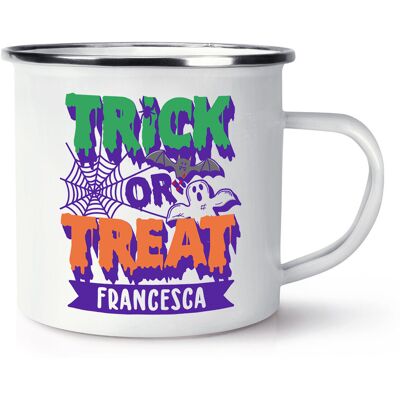 Gift Base Mug En Émail Personnalisé Trick Or Treat Fantôme Citrouille Amour Halloween - Publicité Gift Base Mug En Émail Personnalisé Trick Or Treat Fantôme Citrouille Amour Halloween - Publicité