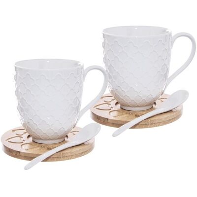 Artemis Ensemble De 2 Tasses En Porcelaine, Sous-Verres En Bambou Et Cuillères À Café/th - Publicité Artemis Ensemble De 2 Tasses En Porcelaine, Sous-Verres En Bambou Et Cuillères À Café/th - Publicité