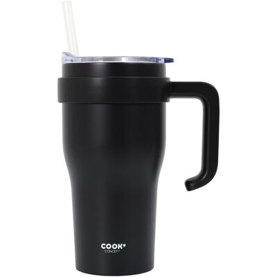 Sans Marque Mug Isotherme Miami 600 Ml Noir Avec Anse Et Paille - Publicité Sans Marque Mug Isotherme Miami 600 Ml Noir Avec Anse Et Paille - Publicité