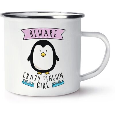Gift Base Attention Fille Pingouin Folle Tasse En Émail Rétro - Animal Drôle - Publicité Gift Base Attention Fille Pingouin Folle Tasse En Émail Rétro - Animal Drôle - Publicité