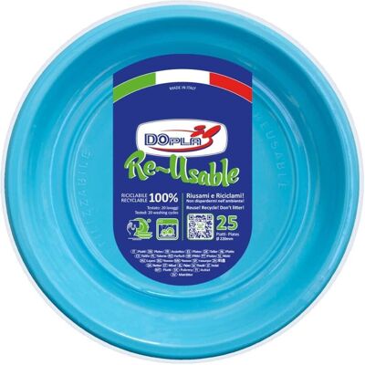 Assiettes Plates Réutilisables Turquoise 22 Cm 25 Pz En Plastique Dopla - Publicité Assiettes Plates Réutilisables Turquoise 22 Cm 25 Pz En Plastique Dopla - Publicité