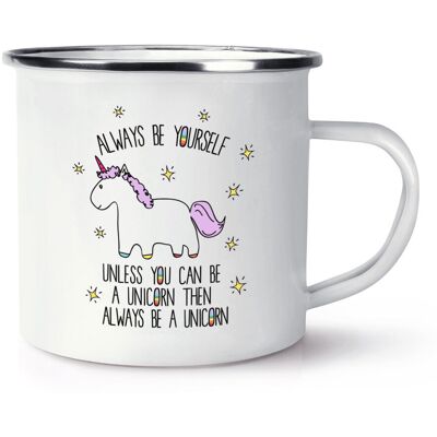 Gift Base Violet Licorne Always Be Yourself Rétro Émail Tasse - Drôle Fou Magique - Publicité Gift Base Violet Licorne Always Be Yourself Rétro Émail Tasse - Drôle Fou Magique - Publicité