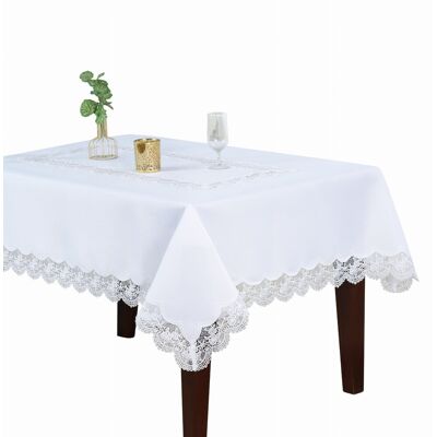 Sans Marque Nappe Carrée Blanche Rosse 110x160 Cm Avec Dentelle Rose - Publicité Sans Marque Nappe Carrée Blanche Rosse 110x160 Cm Avec Dentelle Rose - Publicité